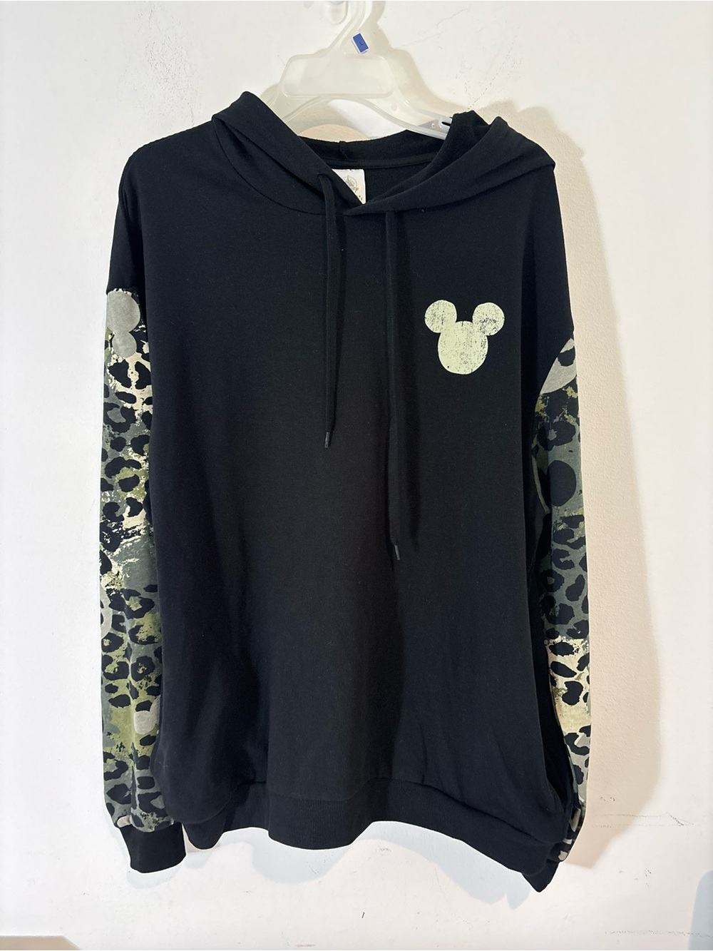Disney Parks Women Medium Mickey Mouse Animal Print Black Hoodie Casual